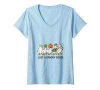 Mujer Spooky Goose Gang Halloween, Gansos Caminando Aterrador Divertido Camiseta Cuello V