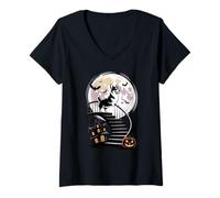 Mujer Spooky Halloween Luna Pembroke Welsh Corgi Corgis Camiseta Cuello V