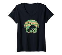 Mujer Spooky Halloween Werewolf en la naturaleza, murciélagos y Camiseta Cuello V