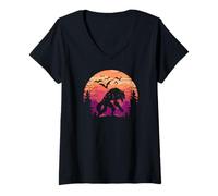 Mujer Spooky Halloween Werewolf en la naturaleza, murciélagos y Camiseta Cuello V