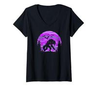 Mujer Spooky Halloween Werewolf en la naturaleza, murciélagos y Camiseta Cuello V