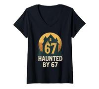 Mujer Spooky Haunted House Meme 67 Humor matemático Divertido 6x7 Estudiante Camiseta Cuello V