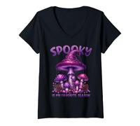 Mujer Spooky Is My Favorite Season - Champiñón Morado de Halloween Camiseta Cuello V