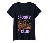 Mujer Spooky Moms Book Club Halloween Reader Bookish Book Lover Camiseta Cuello V