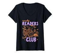 Mujer Spooky Readers Book Club Halloween Book Lover Bookish Reader Camiseta Cuello V