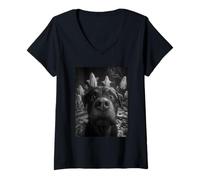 Mujer Spooky Rottweiler Selfie Ghosts Haunted Forest, Perro de Halloween Camiseta Cuello V