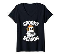 Mujer Spooky Season Cute Ghost Gamer Video Gaming Boys Kids Girls Camiseta Cuello V