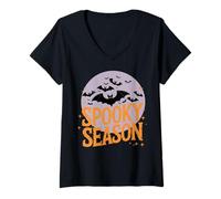 Mujer Spooky Season Halloween Boho Bats Stars Camiseta Cuello V