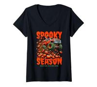 Mujer Spooky Season Monster Truck Halloween Diseño Niños Camiseta Cuello V