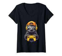 Mujer Spooky Season Zombie Sloth Gamer Video Gaming Boys Kids Camiseta Cuello V