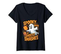 Mujer Spooky Serves & Ghostly Smashes Pickleball Camiseta Cuello V