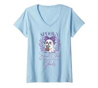 Mujer Spooky Social Club, Graciosos y Lindos Demonios Amantes de los Fantasmas de Halloween Camiseta Cuello V