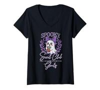 Mujer Spooky Social Club, Graciosos y Lindos Demonios Amantes de los Fantasmas de Halloween Camiseta Cuello V