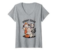 Mujer Spooky Squad Cute Halloween Gatos en Disfraces Camiseta Cuello V