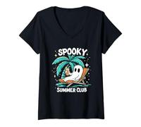 Mujer Spooky Summer Summerween Esqueleto Fantasma Playa Halloween Camiseta Cuello V