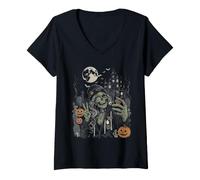 Mujer Spooky Szn Zombie Girl Selfie Truco o Trato Halloween Camiseta Cuello V