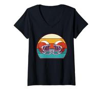 Mujer Sport Rugby Footballer Retro Sunset Casco de fútbol Camiseta Cuello V