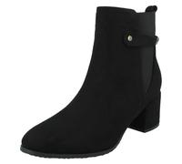 Mujer Spot On F5R1239 Medio Bloque Tacón Botines Con Tira Trasera