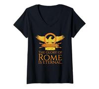 Mujer SPQR - La Gloria de Roma es eterna - Águila Romana Camiseta Cuello V