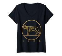 Mujer SPQR Romano Roma Lobo Romulus Remus Camiseta Cuello V