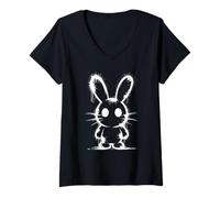 Mujer Spray Paint Bunny Silhouette Graffiti Urban Art Animal Camiseta Cuello V