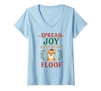 Mujer Spread Joy Happy Corgi Christmas Floof Corgi Dog Lovers Kids Camiseta Cuello V