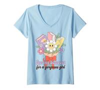 Mujer Spring Bouquet for a Gorgeous Girl Book Lover Camiseta Cuello V