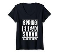 Mujer Spring Break Squad Cancún 2026 - Viaje Chicas Vacaciones en la Playa Camiseta Cuello V