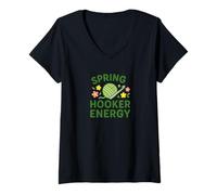 Mujer Spring Ho0ker Energy Fresh Maker Vibes Humor juguetón de Ganchillo Camiseta Cuello V