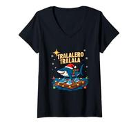 Mujer Squalo Natalizio Tralalero Tralala en Zattera Festiva Camiseta Cuello V