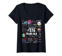 Mujer Square Root of 576 24th Birthday 24 Year Old Funny Math Nerd Camiseta Cuello V
