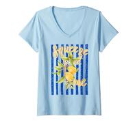 Mujer Squeeze Me Lemon Quote Cute Citrus Fruit Juego de Palabras de Verano Camiseta Cuello V