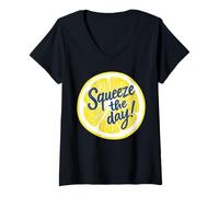 Mujer Squeeze The Day Lemon Citrus - Divertido gráfico de Vacaciones de Verano Camiseta Cuello V