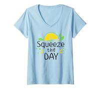 Mujer Squeeze The Day Sign,Lemon Decor When Life Gives You Lemons Camiseta Cuello V