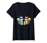 Mujer Squirrel Family Sunglasses Graphic Cute Colorful Squirrel Camiseta Cuello V