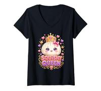 Mujer Squishy Queen Cute Kawaii Dumpling Princess Corona Corazones Camiseta Cuello V