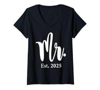 Mujer Sra. Est. 2025 Boda casada Parejas Señor y señora Novia Camiseta Cuello V