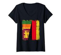 Mujer Sri Lanka Alemania Media Bandera Sri Lanka Herencia Alemana Camiseta Cuello V