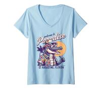 Mujer St Augustine Florida - Diseño Desgastado de Verano Estilo Retro Camiseta Cuello V