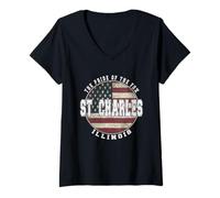 Mujer St. Charles Illinois, Bandera Americana Vintage Camiseta Cuello V