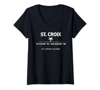 Mujer St Croix USVI Coordenadas Diseño de Viajes Camiseta Cuello V