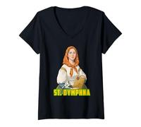 Mujer ST DYMPHNA Patrona de la Salud Mental Inspiradora Camiseta Cuello V