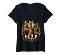 Mujer St Expeditus Expedite Expedito Hodie Patrono católico Camiseta Cuello V