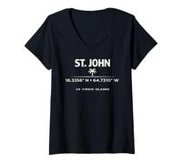 Mujer St John USVI Coordenadas Diseño de Viajes Camiseta Cuello V