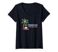 Mujer St Maarten Tortuga Holandesa de Las Indias Occidentales San Martín 80 Camiseta Cuello V