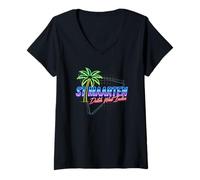 Mujer St Maarten Tortuga Marina Holandesa de Las Indias Occidentales San Martín 80 Camiseta Cuello V