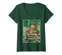 Mujer St Patrick Funny Leprechaun Lucky Chinese Ramen Hombres Mujeres Camiseta Cuello V