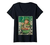 Mujer St Patrick Funny Leprechaun Lucky Chinese Ramen Hombres Mujeres Camiseta Cuello V