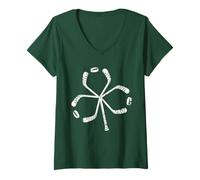 Mujer St Patricks Day Hockey Shamrock Vintage Stick Saint Paddy's Camiseta Cuello V