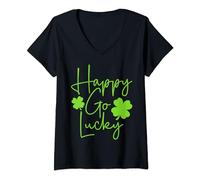 Mujer St Patrick's Patrick Day costume Happy go Lucky Irlandés Camiseta Cuello V